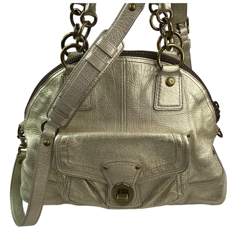Coach Bag Crossbody Francine Legacy Metallic Gold Leather Crinkle Satchel 12296